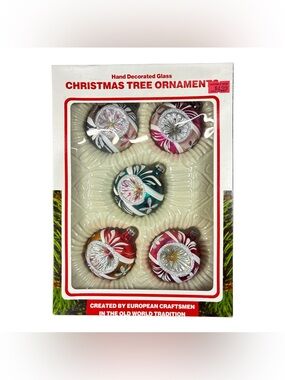 Vtg 2.25" Commodore Mercury Glass Indent Reflector Ornaments 5-Pc Set Multicolor